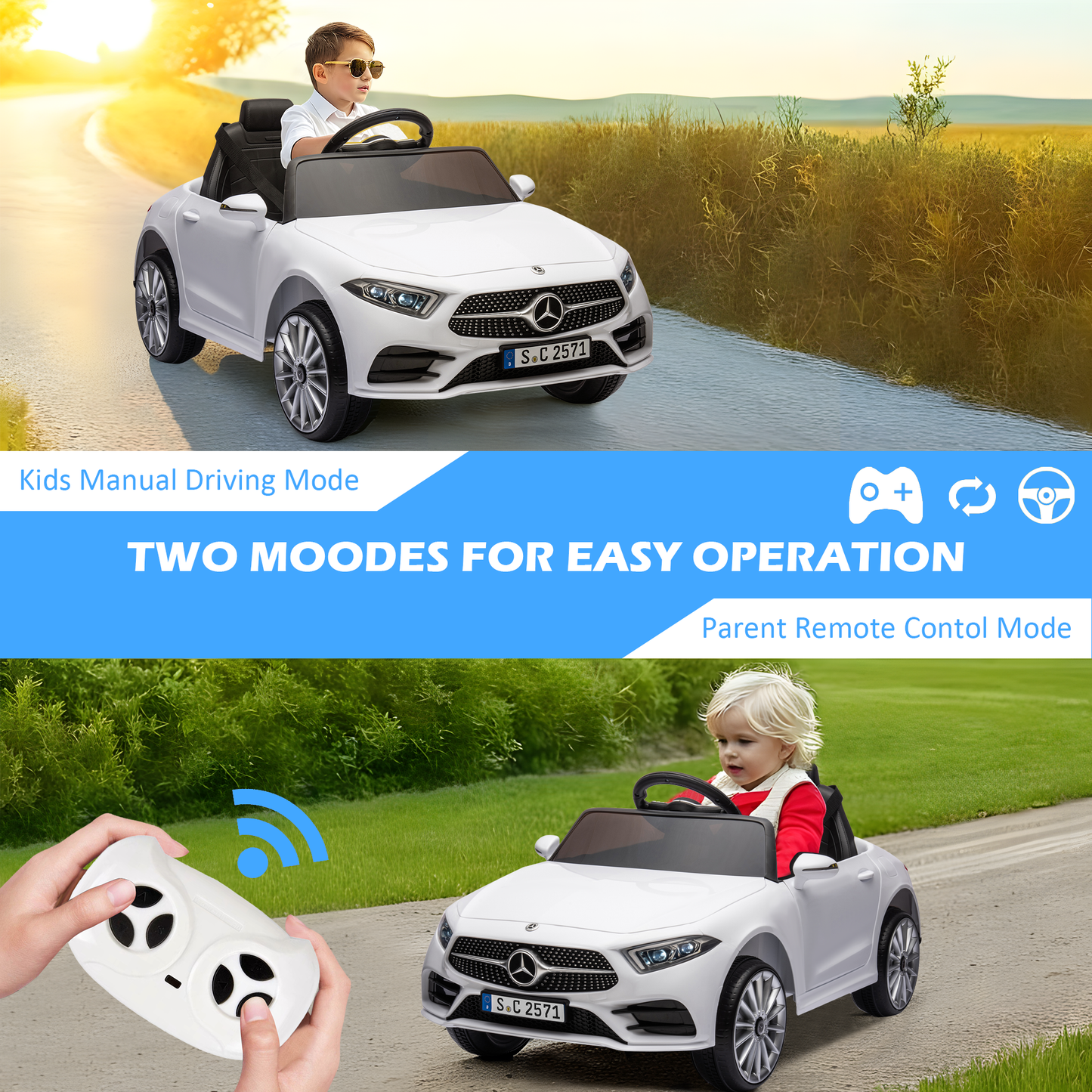 iRerts 12V Electric Ride On Cars for Boys Girls, Battery Powered Ride on Toys for Toddlers with Music, USB/AUX/SD Ports, LED Light, 4 Wheel Suspension, Electric Cars for Kids 3-6 Years Old Gift, White