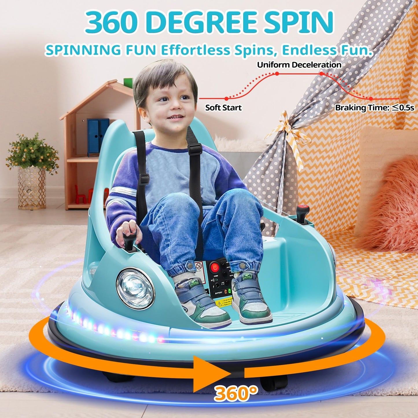 iRerts 12V Bumper Cars for Kids, Bumper Car Ride on with Remote Control, Battery Powered Kids Ride on Toys for 2-5 Year Old Boys Girls, Kids Electric Cars with Bluetooth, Music, LED Light, Blue