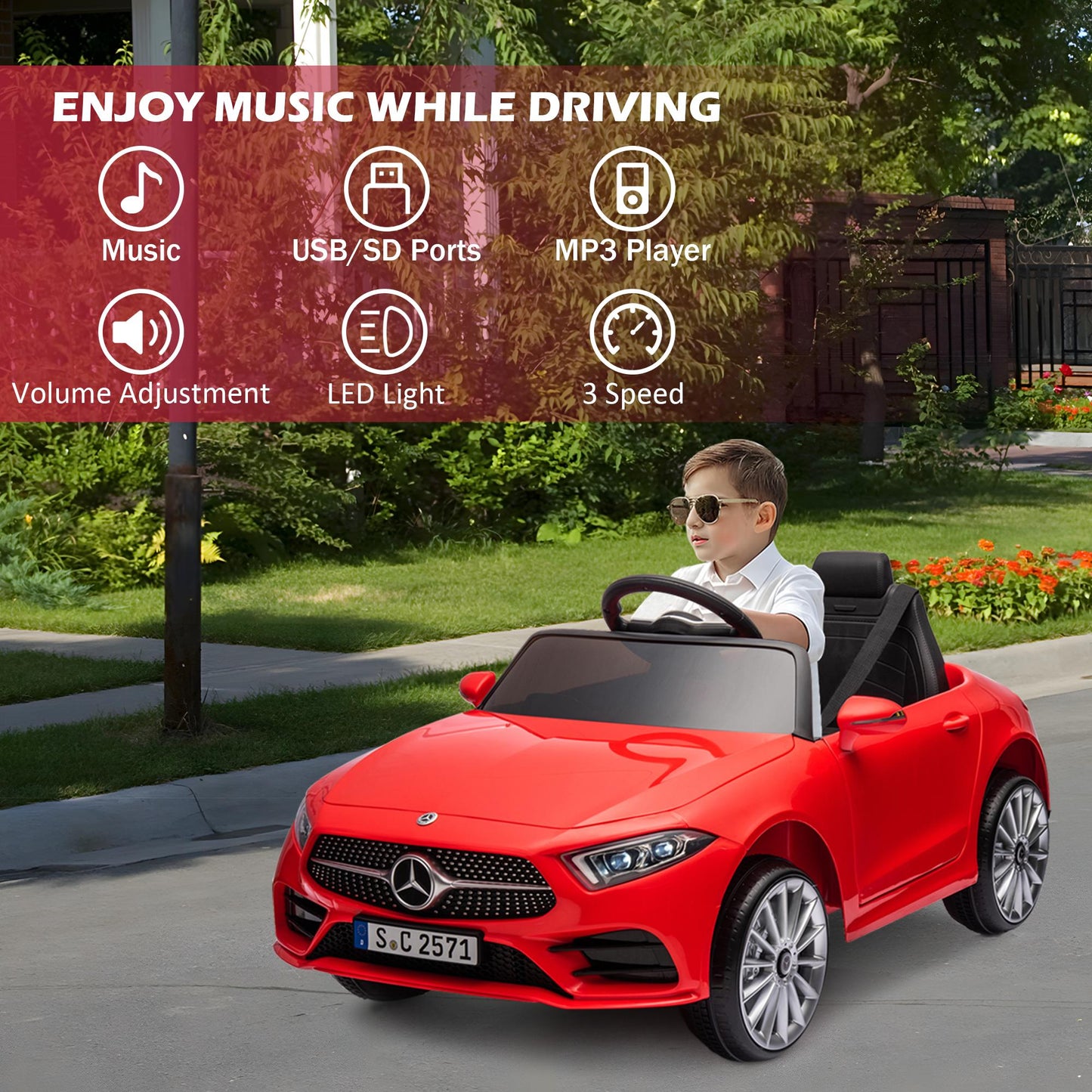 iRerts 12V Electric Ride On Cars for Boys Girls, Battery Powered Ride on Toys for Toddlers with Music, USB/AUX/SD Ports, LED Light, 4 Wheel Suspension, Electric Cars for Kids 3-6 Years Old Gift, Red