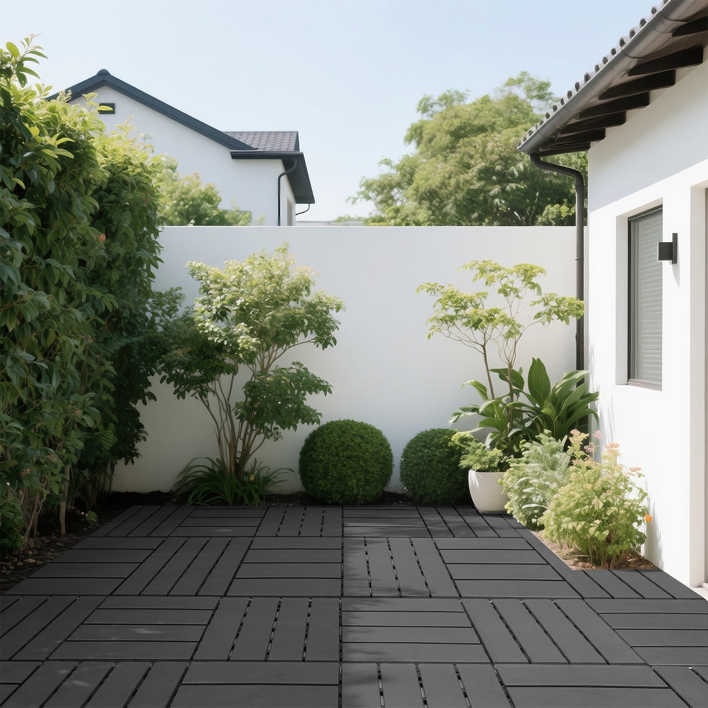 iRerts Plastic Interlocking Deck Tiles, 44 Pack Outdoor Flooring Tiles 12" x 12", All Weather Use, Patio Floor Decking Tiles for Porch Poolside Balcony Backyard, Dark Gray