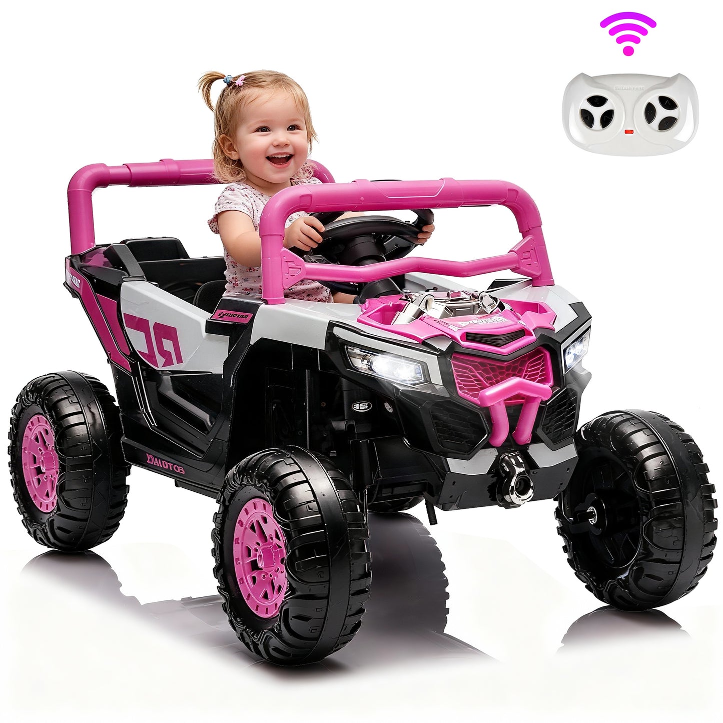 iRerts 12V Electric Ride on UTV, Powered Ride on Cars with Parent Remote Control, LED Lights, Music Player, Front Shock Absorbers, Ride on Toys for Kids Boys Girls Ages 3-4, Pink