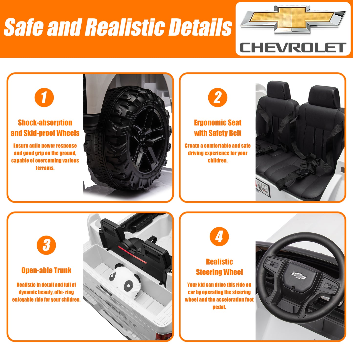 2 Seater 24V Ride on Cars with Remote Control, Licensed Chevrolet Silverado Kids Ride on Truck for Boys Girls Birthday Christmas Gifts, Battery Powered Kids Electric Cars with LED Lights, Music, White