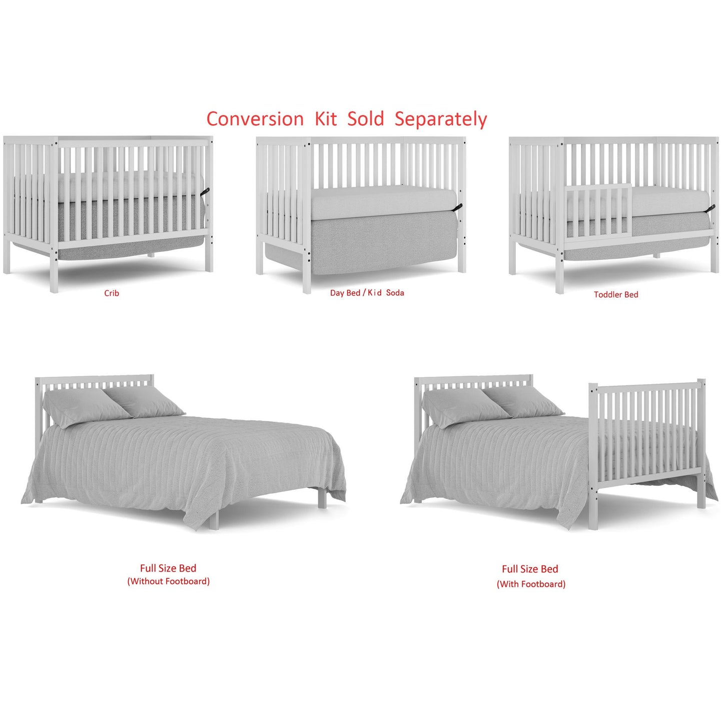 iRerts 5 In 1 Convertible Baby Crib, Wood Convertible Crib Toddler Bed with Wood Legs, Converts from Baby Crib to Toddler Bed, Fits Standard Full-Size Crib Mattress, Easy to Assemble, White