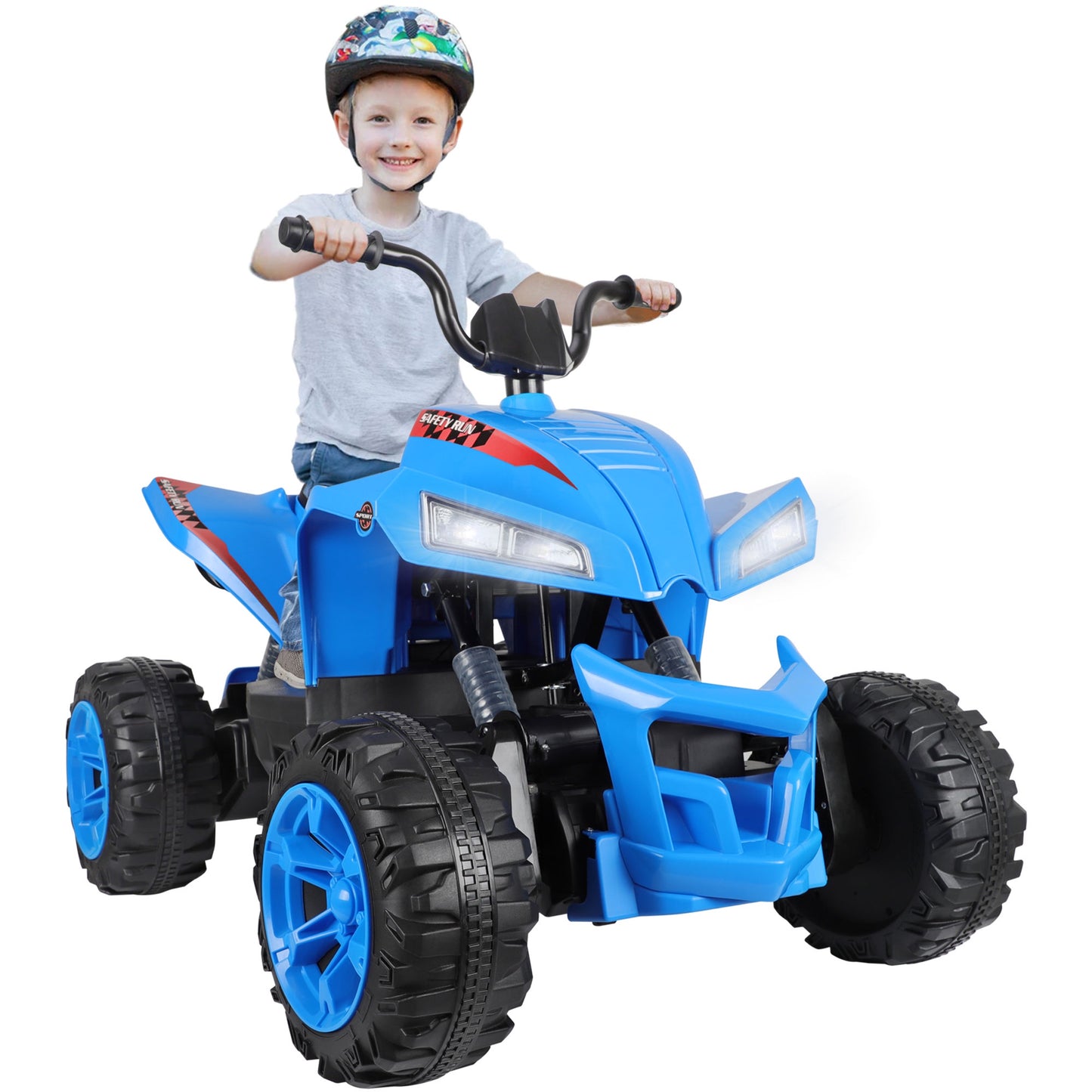 24V Battery Powered Ride on ATV, 4WD Kids Ride on Cars with Bluetooth, Music, LED Light, USB/AUX Ports, Ride on Toys Electric Cars for Kids Boys Girls 3-8 Ages Gifts, Blue