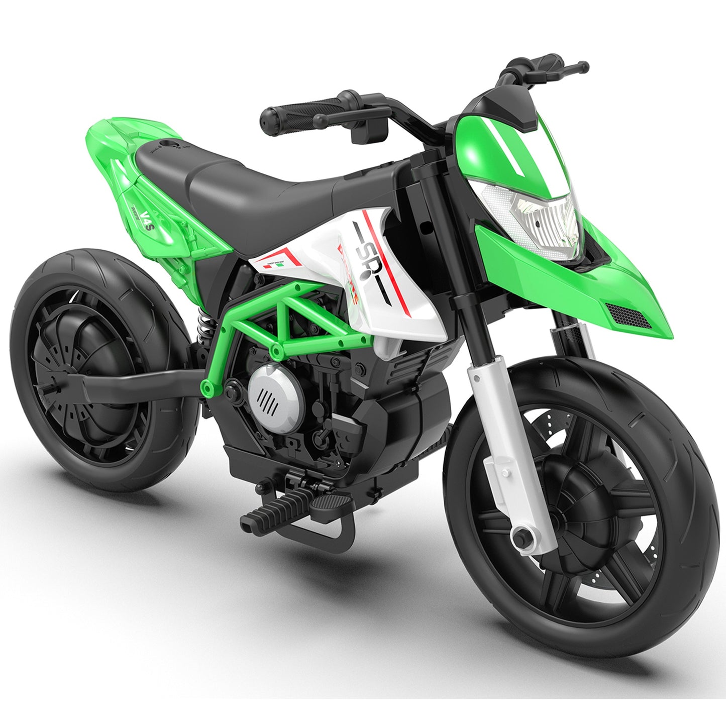 iRerts 24V Electric Dirt Bike for Kids, 200W Kids Electric Bike for Boys Girls Ages 6+, Kids Ride on Motorcycle with EVA Wheels, Suspension System, Safe Speed 4.35-9 MPH, Bluetooth Music, Green