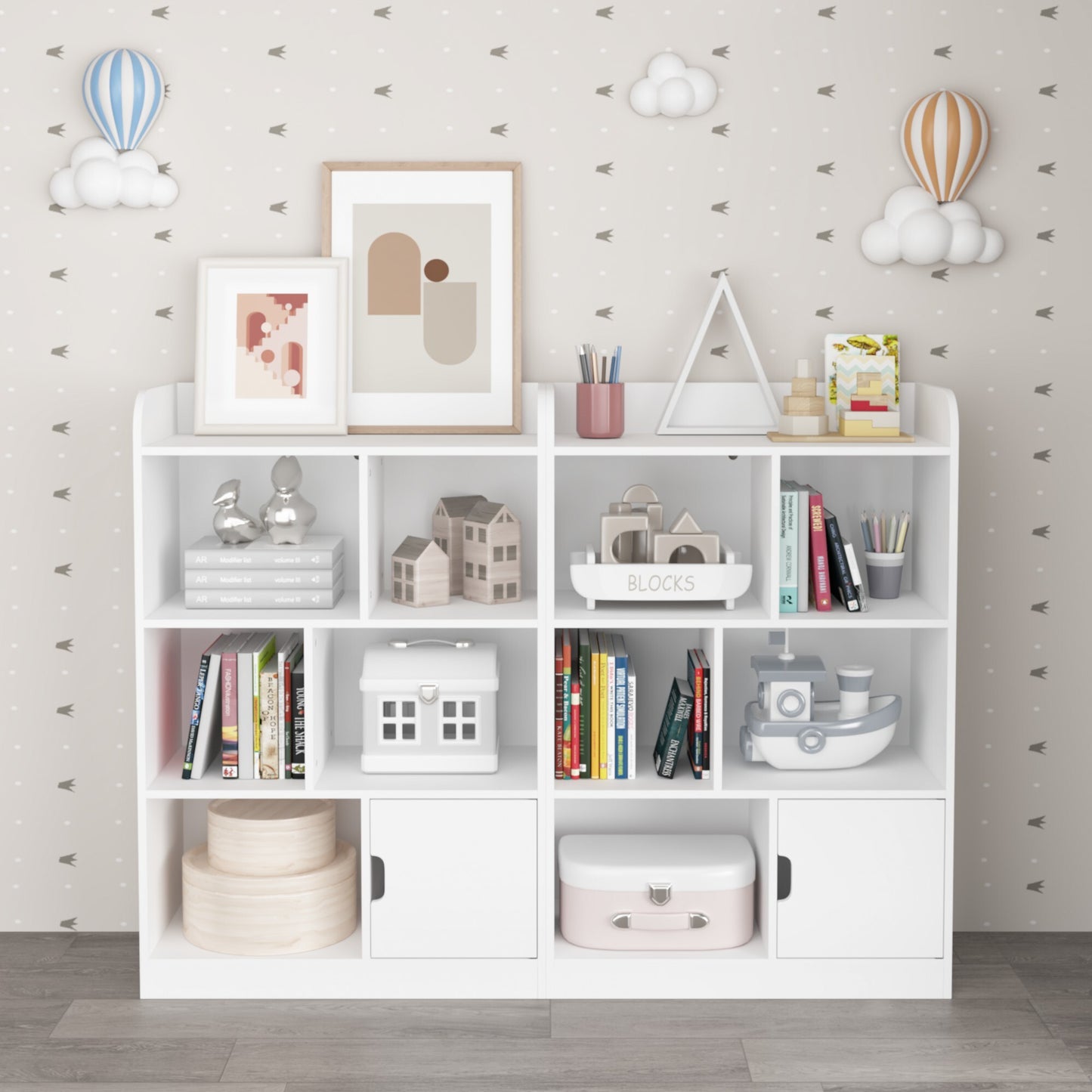 Kids Cube Bookcase and Toy Storage Organizer, Wooden Book Shelf for Bedroom, Living Room, White
