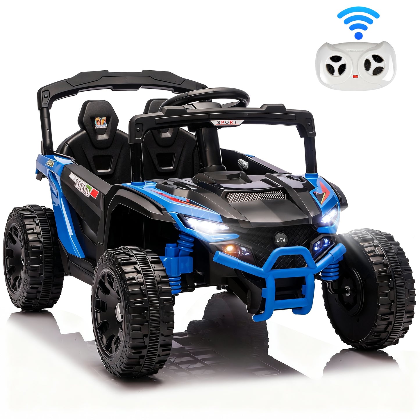 iRerts 24V Powered Ride on Car UTV, Kids Ride on Toys with Remote Control, Bluetooth, Music, 4 Wheels Suspension, LED Light, Kids Cars 4 Wheeler Electric Vehicles for Boys Girls Ages 3-5 Gifts, Blue