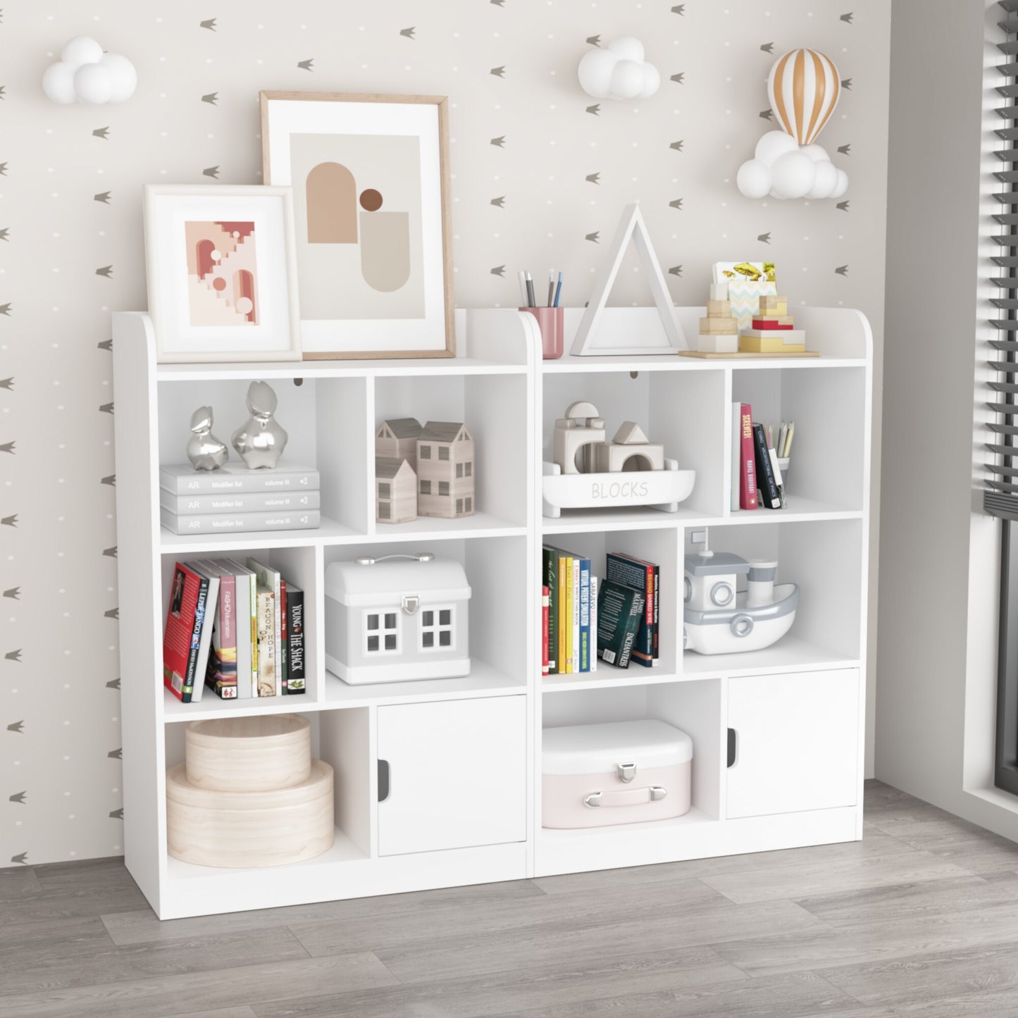 Kids Cube Bookcase and Toy Storage Organizer, Wooden Book Shelf for Bedroom, Living Room, White