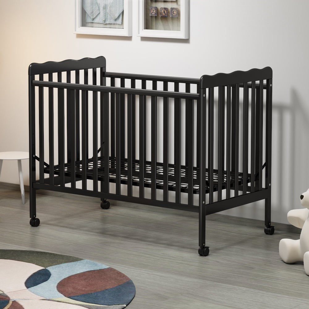 iRerts 3 In 1 Convertible Baby Crib, Wood Converts from Baby Crib to Toddler Bed and Daybed, Baby Bed with Locking Wheels, 4 Adjustable Mattress Heights, Non-Toxic Finish, Black