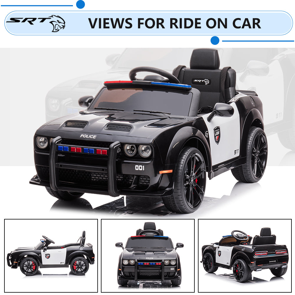 Kids Electric Car, Licensed Dodge Challenger 12V Ride On Police Cars with Remote Control, Kids Electric Vehicles with Bluetooth, LED Light, USB, MP3, Kids Ride on Toys for Boys Girls Birthday Gifts