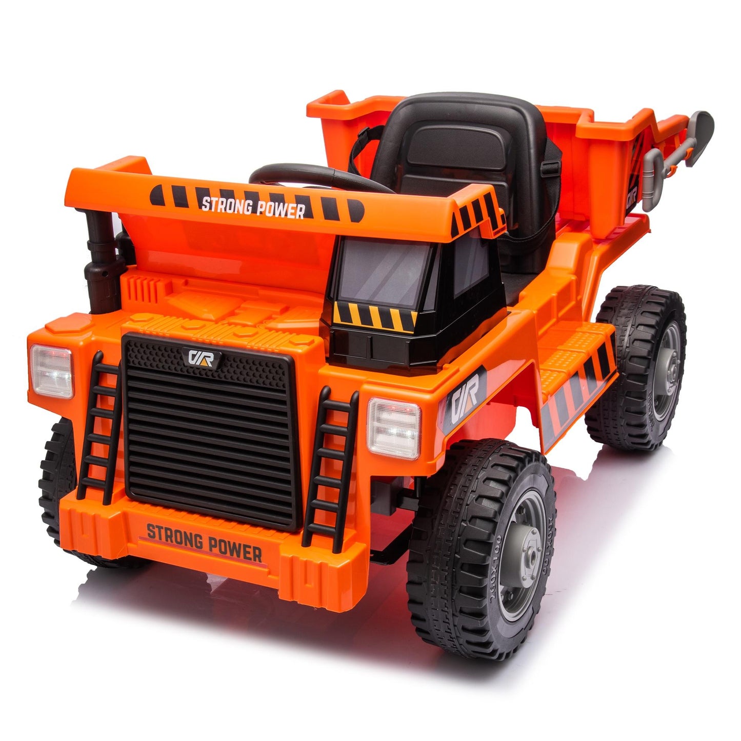 iRerts Ride on Dump Truck for Boys, 12V Ride on Car with Remote Control, 4 Wheel Construction Vehicles with Electric Dump Bed and Shovel, Powered Ride on Toys with Bluetooth, Music, USB Port, Orange