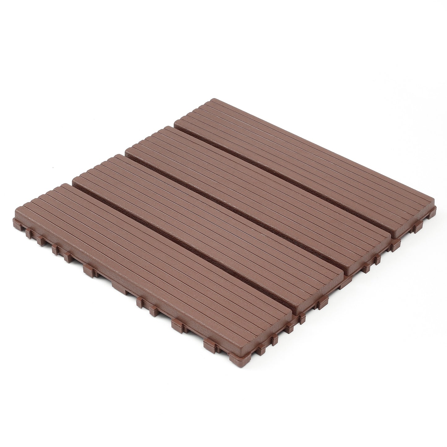iRerts Plastic Interlocking Deck Tiles, 44 Pack Outdoor Flooring Tiles 12" x 12", All Weather Use, Patio Floor Decking Tiles for Porch Poolside Balcony, Brown