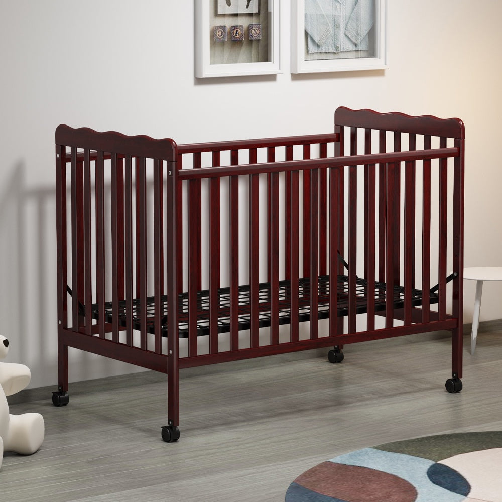 iRerts 3 In 1 Convertible Baby Crib, Wood Converts from Baby Crib to Toddler Bed and Daybed, Baby Bed with Locking Wheels, 4 Adjustable Mattress Heights, Non-Toxic Finish, Espresso