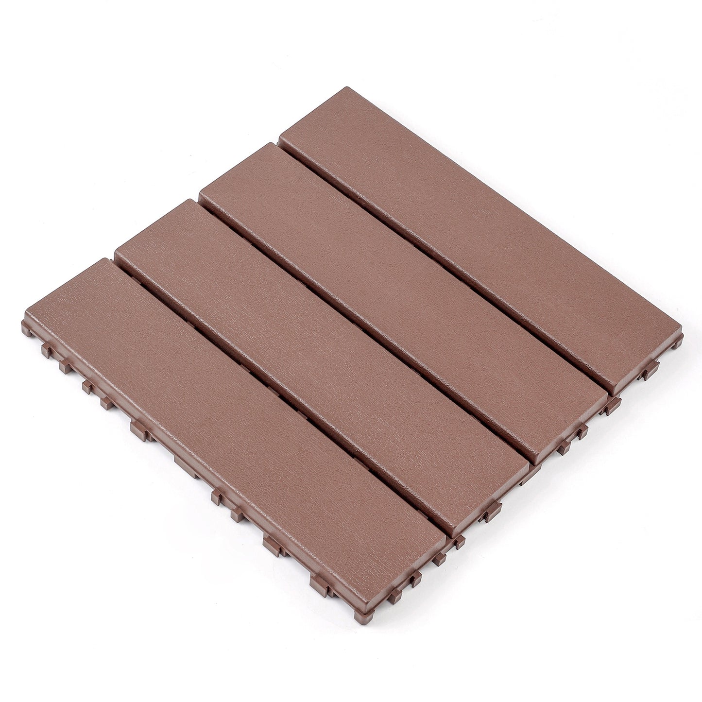 iRerts Plastic Interlocking Deck Tiles, 44 Pack Outdoor Flooring Tiles 12" x 12", All Weather Use, Patio Floor Decking Tiles for Porch Poolside Balcony Backyard, Brown