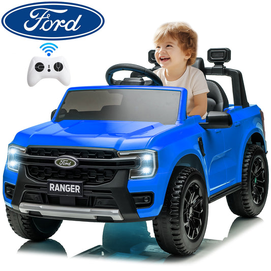 12V Ride on Cars with Remote Control, Ford Ranger Electric Cars for Kids with Bluetooth, Music, USB Port, Horn, LED Lights, Battery Powered Ride on Toys for Kids Boys Girls 3-6 Ages Gifts, Blue