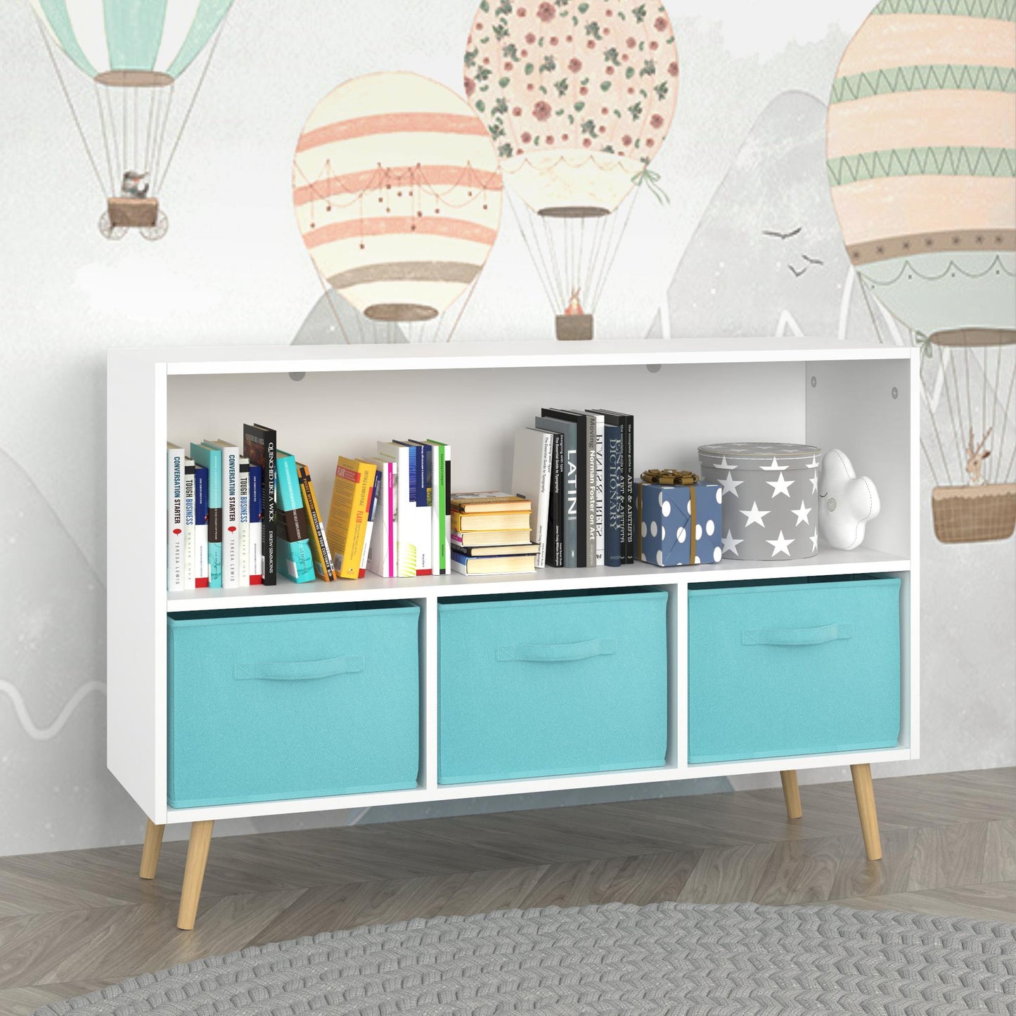 iRerts Kids Bookcase with Toy Storage Cabinet Toddler Bookshelf Wooden Book Shelf Organizer for Kids, Cubes Bookshelf for Boys and Girls