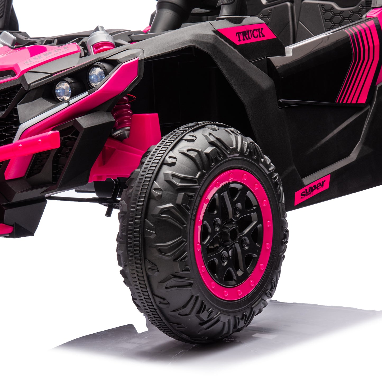iRerts 2 Seater Ride on Car, 24V Powered Ride on Toys UTV with Remote Control, LED Lights, Bluetooth Music, 3 Speeds, Storage Space, Electric Vehicle for Kids Boys Girls Ages 3-8 Gifts, Pink