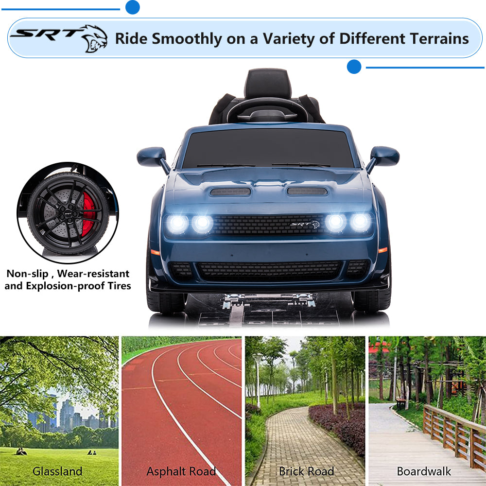 Kids Electric Car, Licensed Dodge Challenger 12V Ride On Cars with Remote Control, Kids Ride on Toys with Bluetooth, LED Light, USB, MP3, Kids Electric Vehicles for Boys Girls Birthday Gifts, Blue