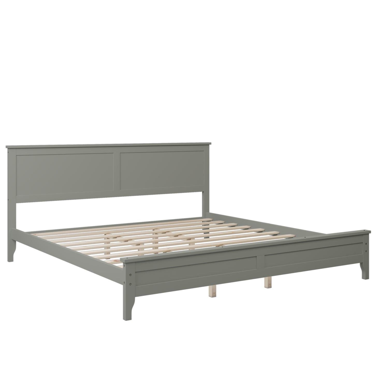 iRerts King Platform Bed Frame with Headboard and Footboard, Solid Wood Bed Frames King Size with Slats Support, Oak Top, Modern King Bed Frame No Box Spring Needed for Kids Adults, Gray