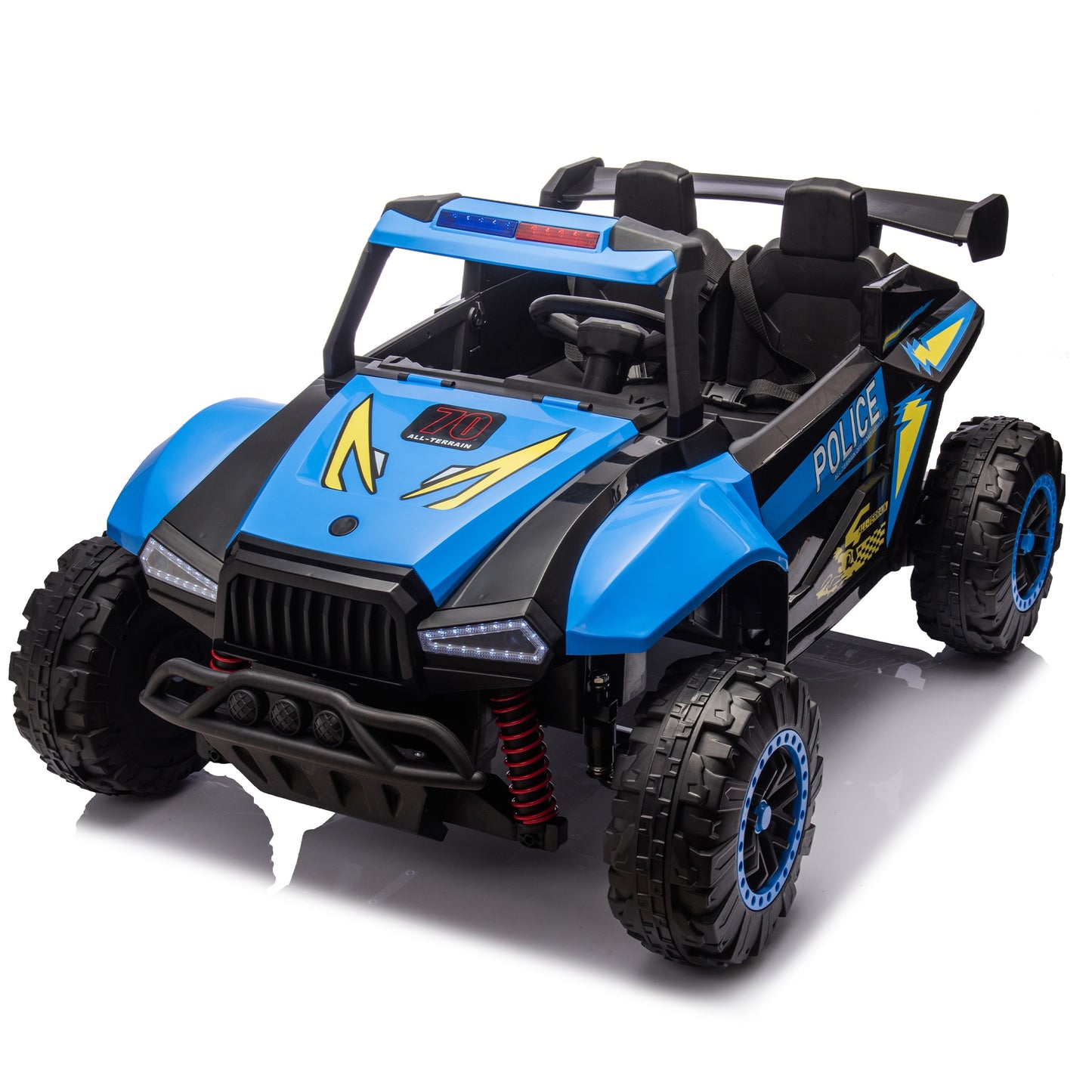 iRerts 24V Powered Ride on Cars, Ride on Toys for Big Kids Ages 3-8, Kids Police Car Electric Vehicles with Remote Control, Bluetooth, MP3/USB Ports, 4 Wheels Spring Suspension, Megaphone, Blue