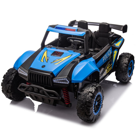 iRerts 24V Powered Ride on Cars, Ride on Toys for Big Kids Ages 3-8, Kids Police Car Electric Vehicles with Remote Control, Bluetooth, MP3/USB Ports, 4 Wheels Spring Suspension, Megaphone, Blue