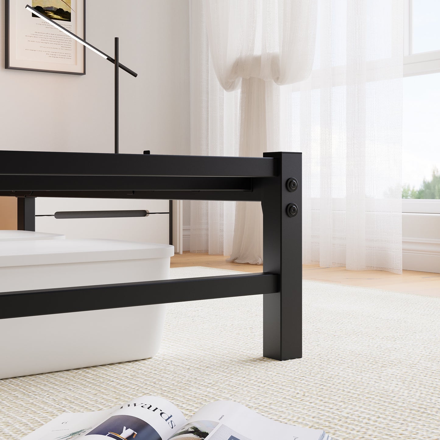 iRerts Queen Bed Frame with Headboard, Metal Platform Bed Frame Queen Size with USB Charging Station, LED Lights, Steel Slats, LED Bed Frame No Box Spring Needed for Bedroom Furniture, Black